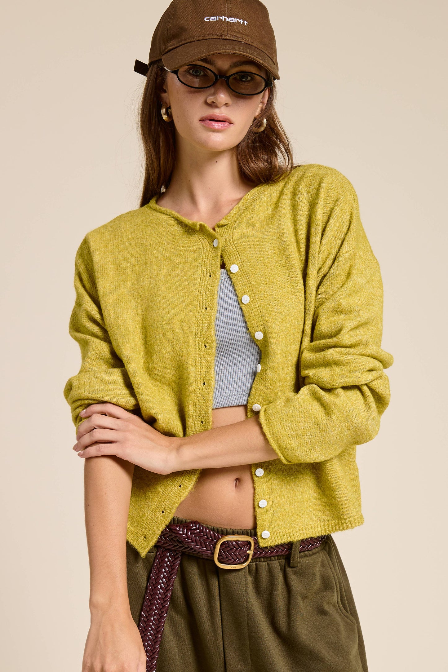 Essential Button Down Cardigan Top Walnut