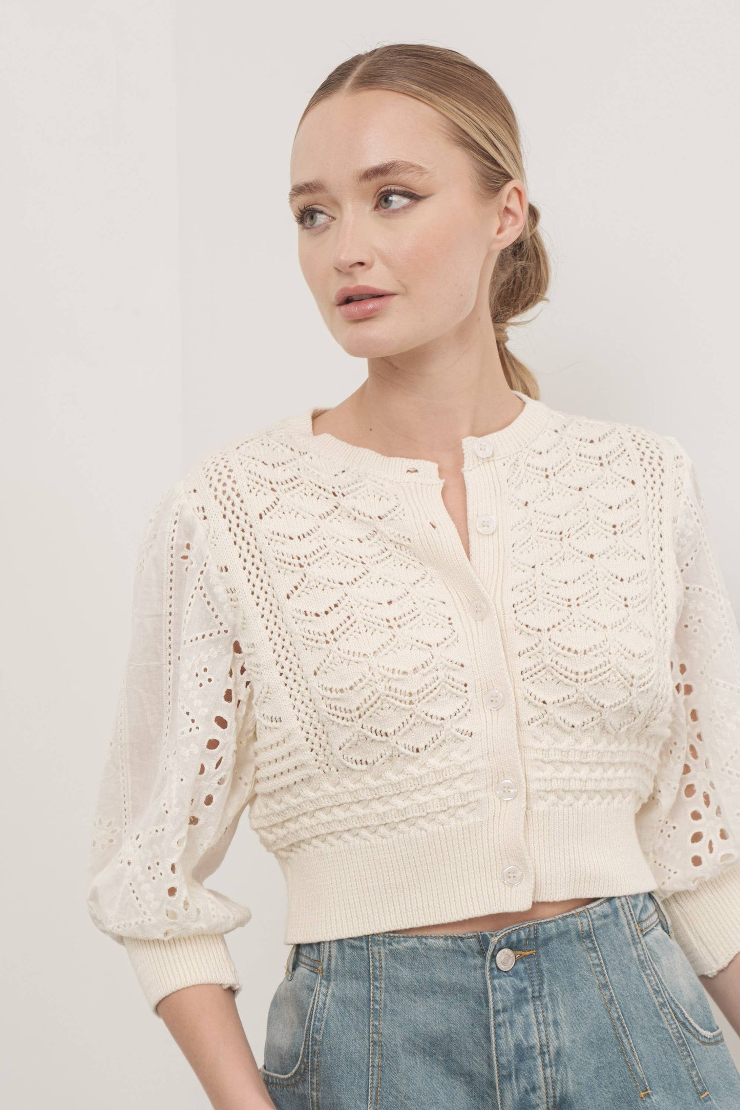3/4 sleeve cardigan cream