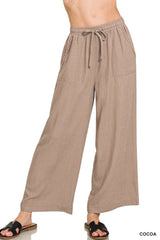 Wide-leg Linen Blend Pants With Pockets