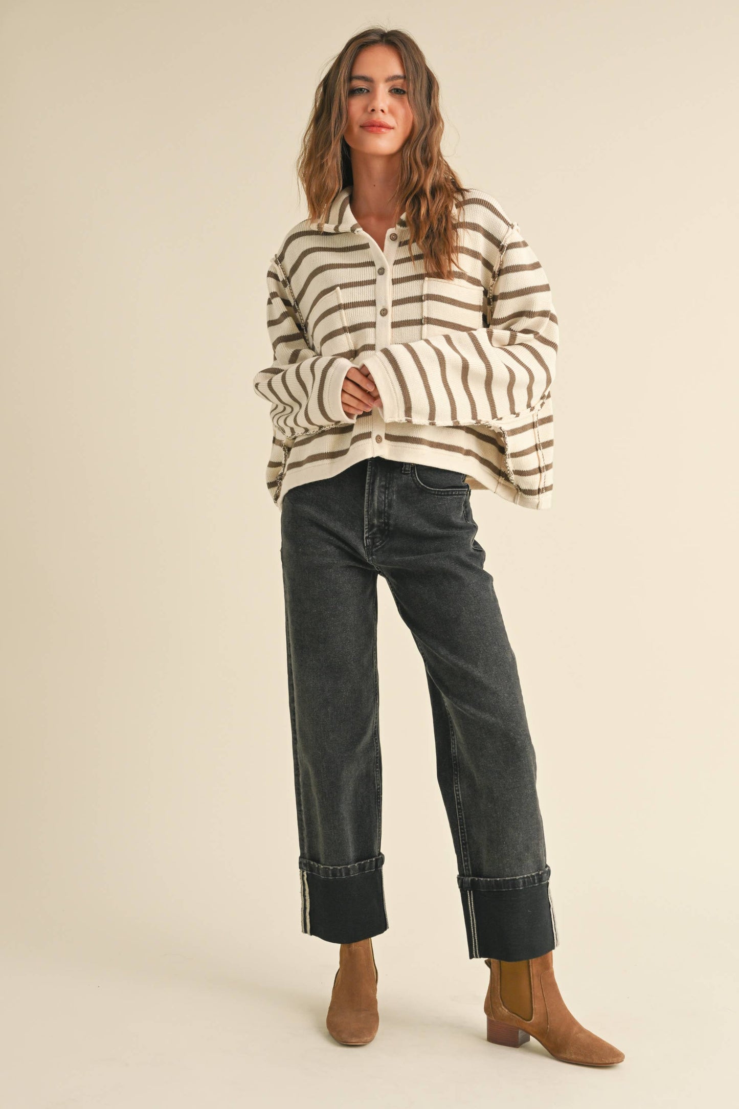 Cuffed Bottom Black Denim Pant