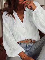 Lace V-Neck Button Down Blouse