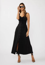 V-Neck Ruched Button Down Maxi