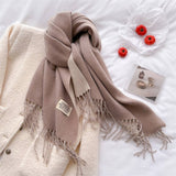 Double Sided Faux Cashmere Scarf-Solid Color Shawl_CWASC0968: Beige / (OS) 2