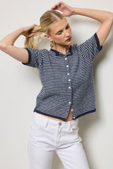 Black Striped Short Sleeve Button Cardigan