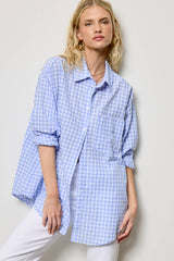 Oversized Gingham Button Down Shirt: Light Blue / L