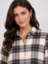 Women's Plaid Back Shirring Button Shirt: MILLIE / L