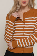 Crew Neck Stripe Sweater Cardigan
