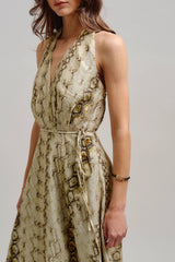 Snake Print Tencel Linen Halter Maxi