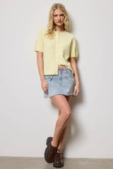 Short Sleeve Button Down Cardigan Top: Pink / L