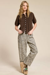 Short Sleeve Button Down Cardigan Top: Pink / L