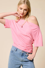 Ruched One Shoulder Short Sleeve Top: Black / L