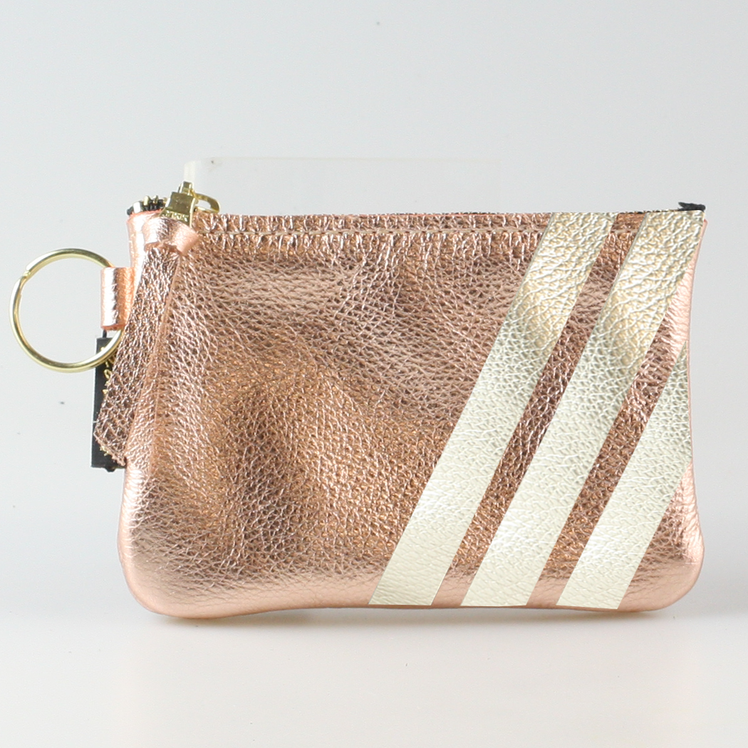 The Kara Wallet: 3 Side Stripes: Pewter w/ Platinum Stripes / Lobster