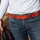 Brown Silver Buckle Classic Casual Rugged Leather Belt