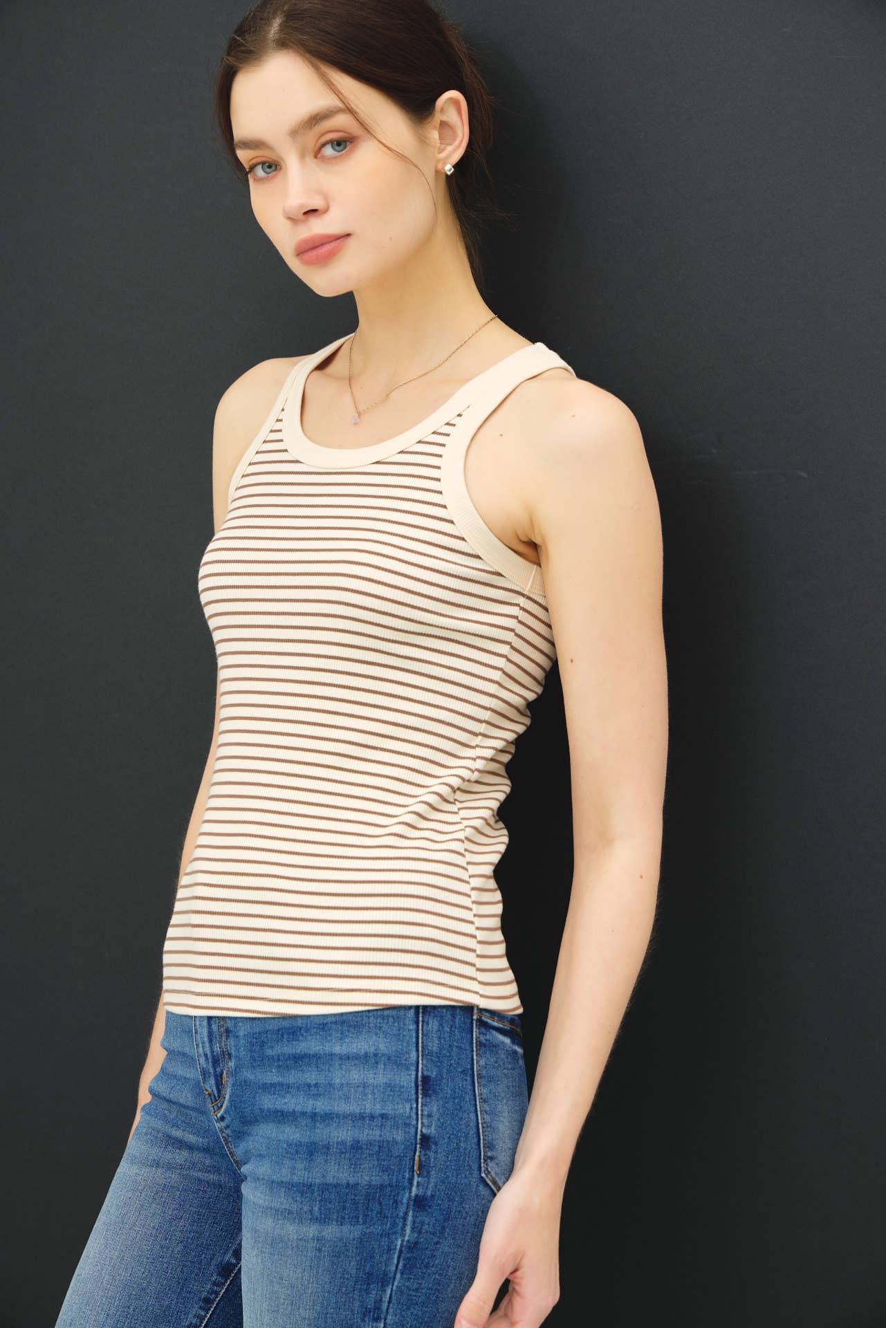 Olive cotton blend Stripeg