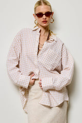 Oversized Gingham Button Down Shirt: Light Blue / L