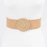 Faux Straw Elastic Belt: Ivory