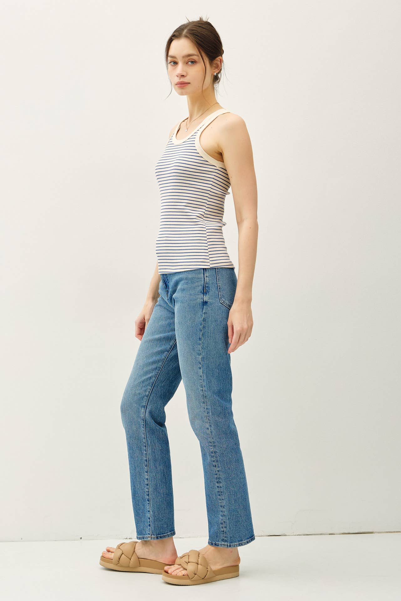 Olive cotton blend Stripeg