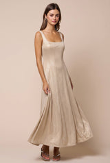 Glitter Square Neck Sleeveless Maxi Dress: CHAMPAGNE / L