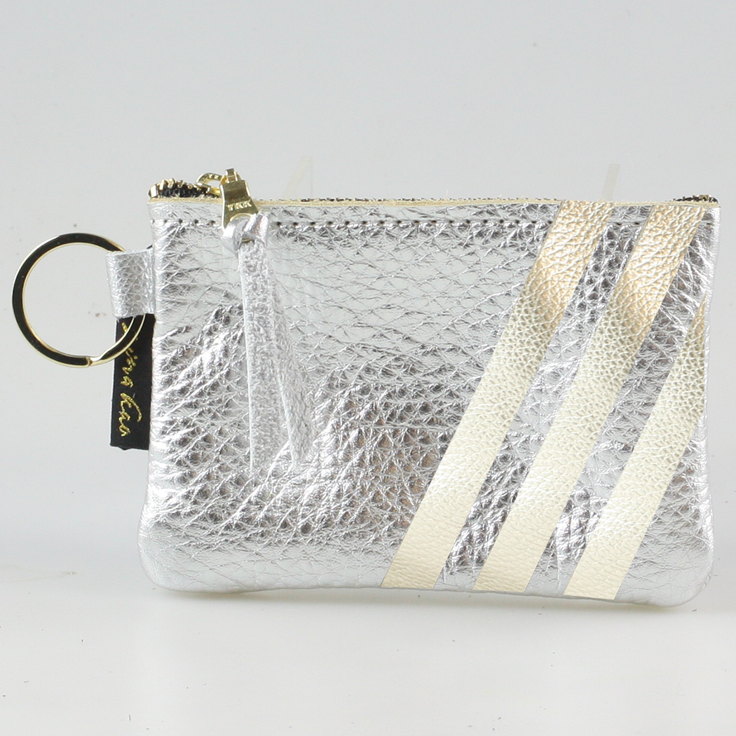 The Kara Wallet: 3 Side Stripes: Pewter w/ Platinum Stripes / Lobster