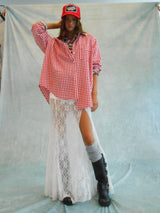 Oversized Gingham Button Down Shirt: Light Blue / L