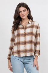 Women's Plaid Back Shirring Button Shirt: CORA / L