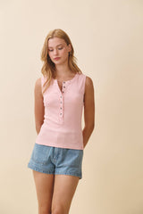 8571GK Ribbed Henley Tank Top: Oat / Contemporary / L