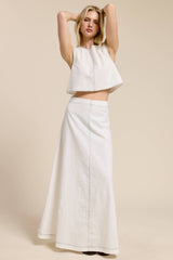 Contrast Stitch Linen Two Piece Set: Off-White