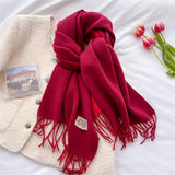 Double Sided Faux Cashmere Scarf-Solid Color Shawl_CWASC0968: Beige / (OS) 2