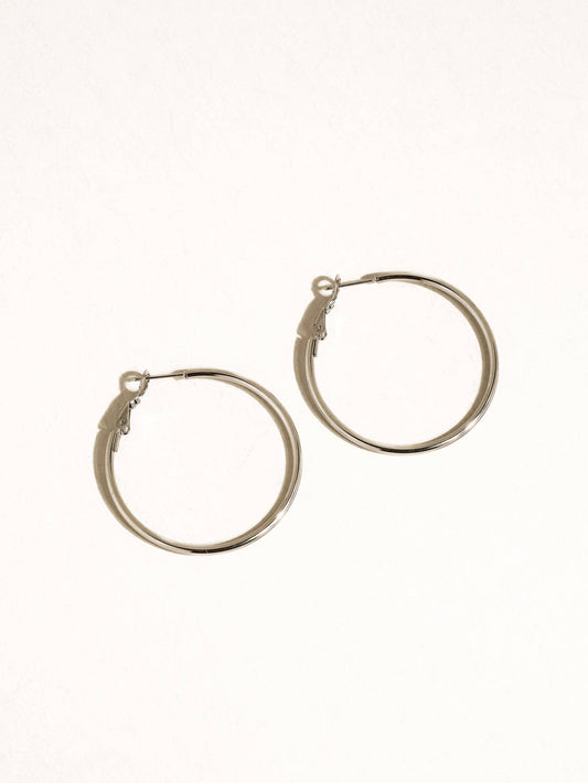 Eska 18K Gold Non-Tarnish Classic Thin Hoop Earring: Silver / 40 MM