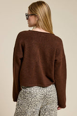 Essential Button Down Cardigan Top Walnut