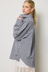 Oversized Gingham Button Down Shirt: Light Blue / L