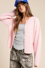 Essential Button Down Cardigan Top: Light Grey / L