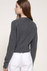 Long Sleeve Round Neck Button Down Sweater Cardigan: GRN-dark green / L