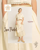 LACE DETAIL POCKET SHIRT & SKIRT SET-HSET0119: Off-White / L