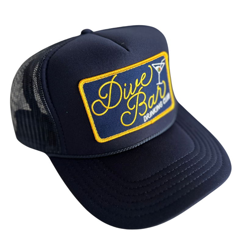 Dive Bar Drinking Club Patch Trucker Hat: Navy