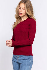 Long Sleeve Round Neck Cable Sweater  NAVY