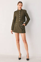 A solid woven crop jacket - FJ1584: OLIVE / Contemporary / L