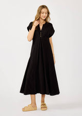 Pleated Panel Button Front Midi