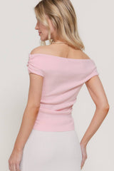 Off The Shoulder Side Ruched Sweater Top : BLK-black / L