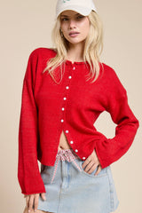 Essential Button Down Cardigan Top: Light Grey / L