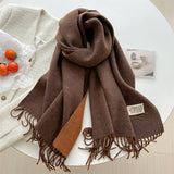 Double Sided Faux Cashmere Scarf-Solid Color Shawl_CWASC0968: Beige / (OS) 2