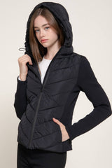 Hight Neck Adjustable Hoodie Quilted Puffer Jacket: IVY-cream / L