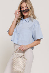 Short Sleeve Button Down Poplin Boxy Woven Shirt
