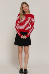 Crew Neck Stripe Sweater Cardigan