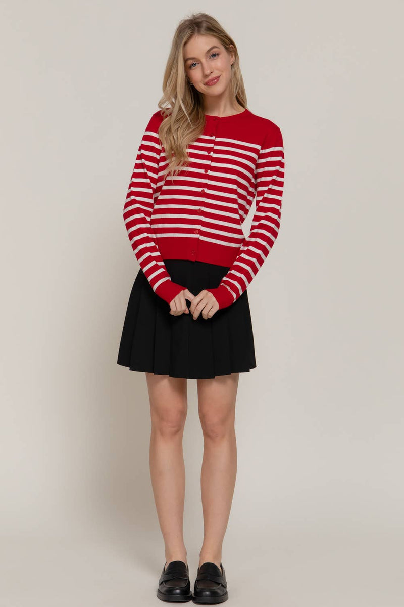 Crew Neck Stripe Sweater Cardigan