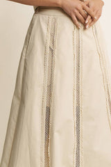 LACE TRIM BUTTON DOWN SHIRT AND MAXI SKIRT SET - HESET0032: SAND / L