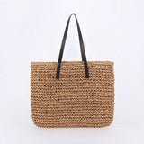 Woven Tote Bag with Contrast Handles: BEIGE / OS
