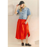 Short Puff Sleeve Denim Top