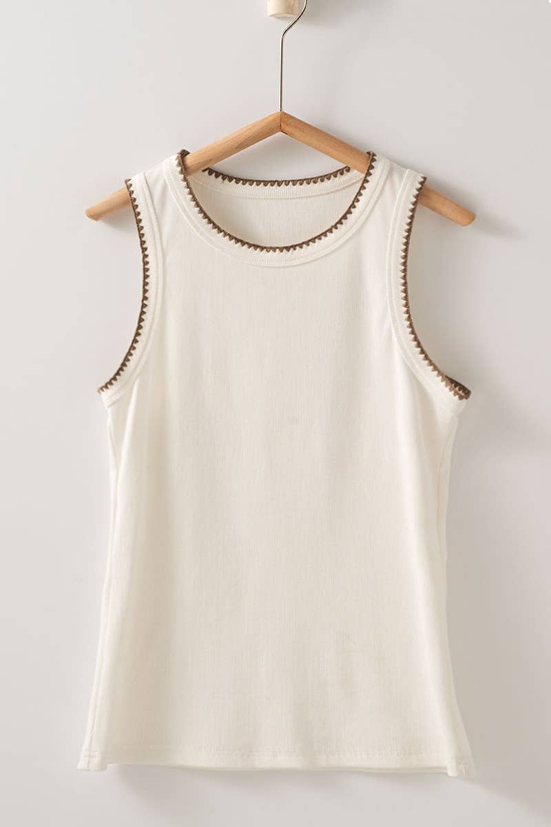 Contrast Trim Ribbed  Tank Top