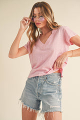 Crop V Neck Tee PINK